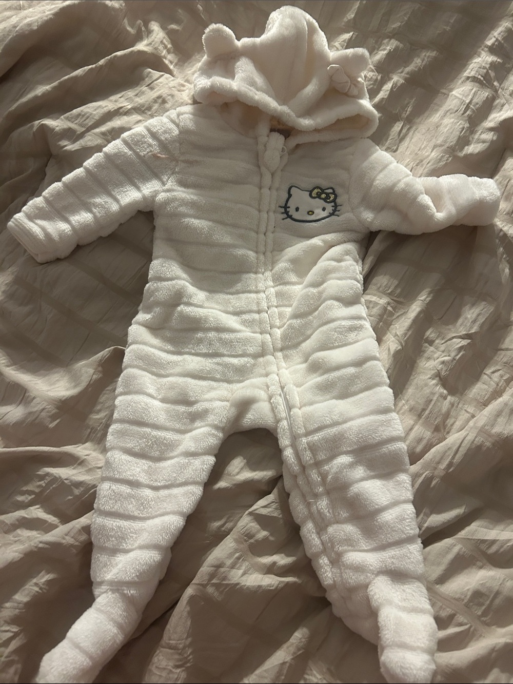 Hello Kitty Cream Plush Baby Footed One-Piece with Hood